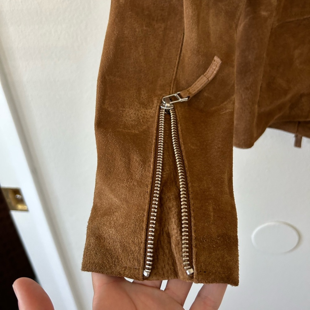 Tan Suede Jacket with Decorative Zipper Detail